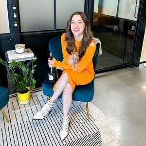 Orange Long Sleeve Should Cut-out Dress